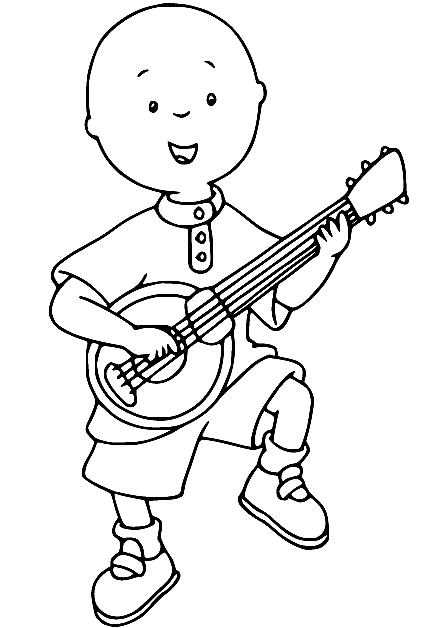 Caillou Playing Guitar Coloring Page
