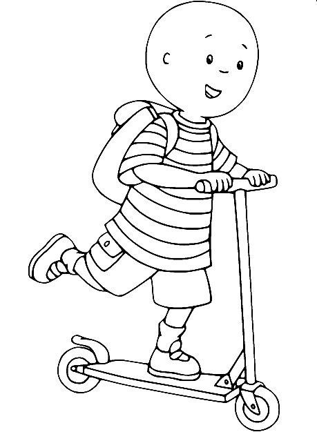 Caillou Riding a Scooter Coloring Page