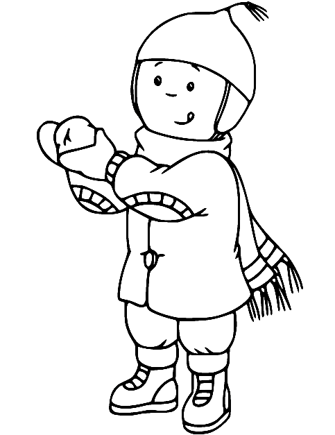 Caillou Wears a Scarf and Mittens Coloring Page
