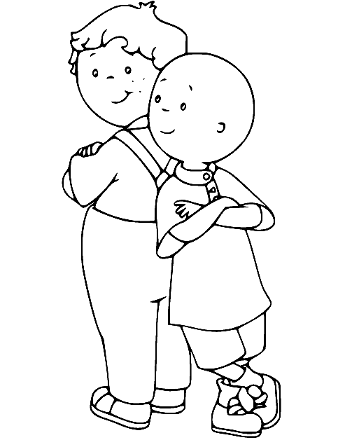 Caillou and Leo Are Good Friends Coloring Page