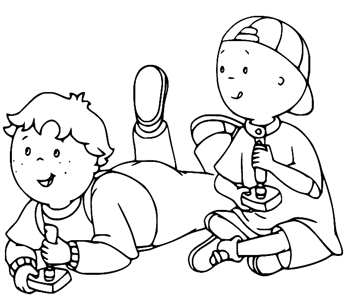 Caillou with Leo Coloring Page