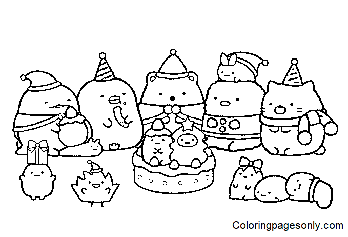Desenho de Natal Sumikko Gurashi para colorir