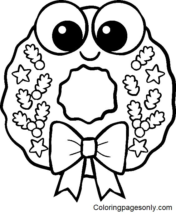 Christmas Wreath Cartoon Coloring Page