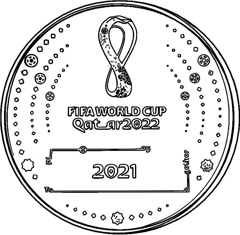 Desenho para colorir da moeda comemorando a Copa do Mundo de 2022