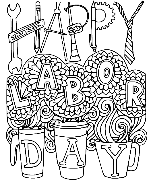 Complex Happy Labor Day Doodle Coloring Page