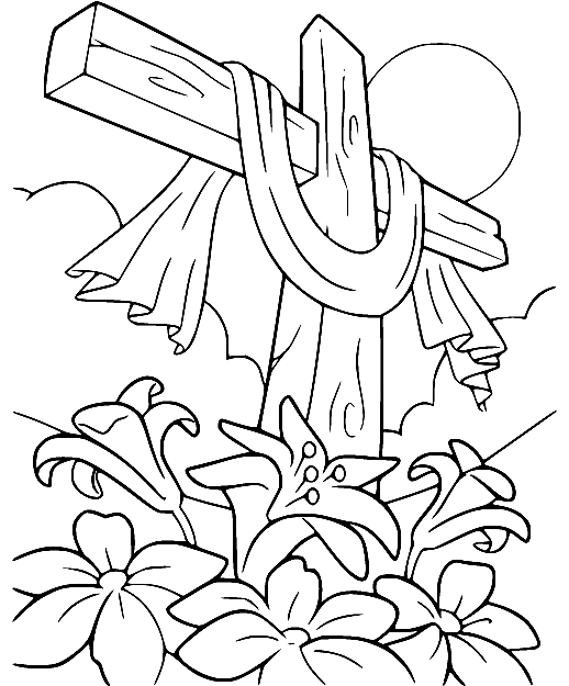 Kreuz und Blumen in der Sonne vom Osterkreuz