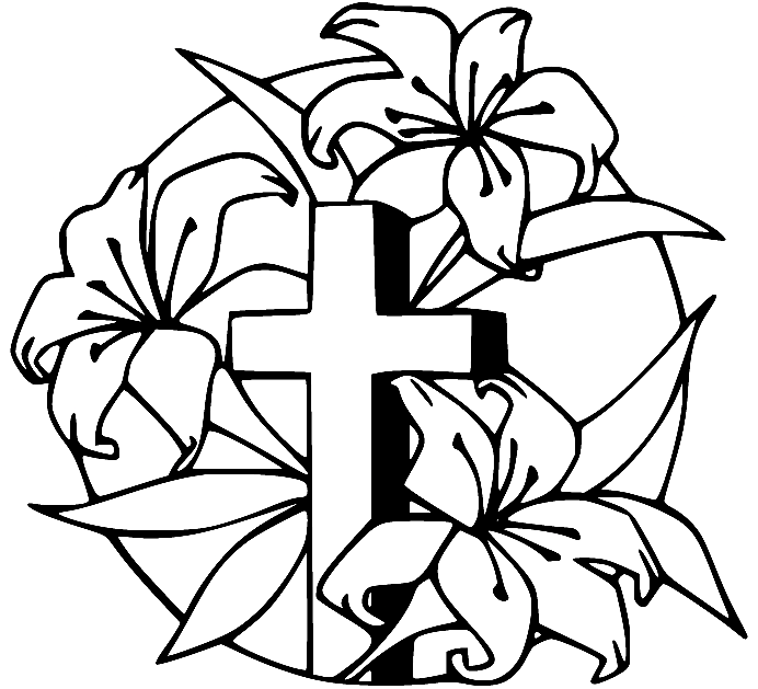 Cross and Flowers Coloring Page