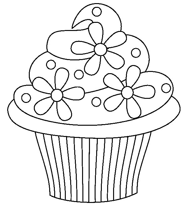 Cupcake with Flowers Coloring Page