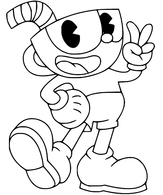 Cuphead Makes Victory Gesture Coloring Pages