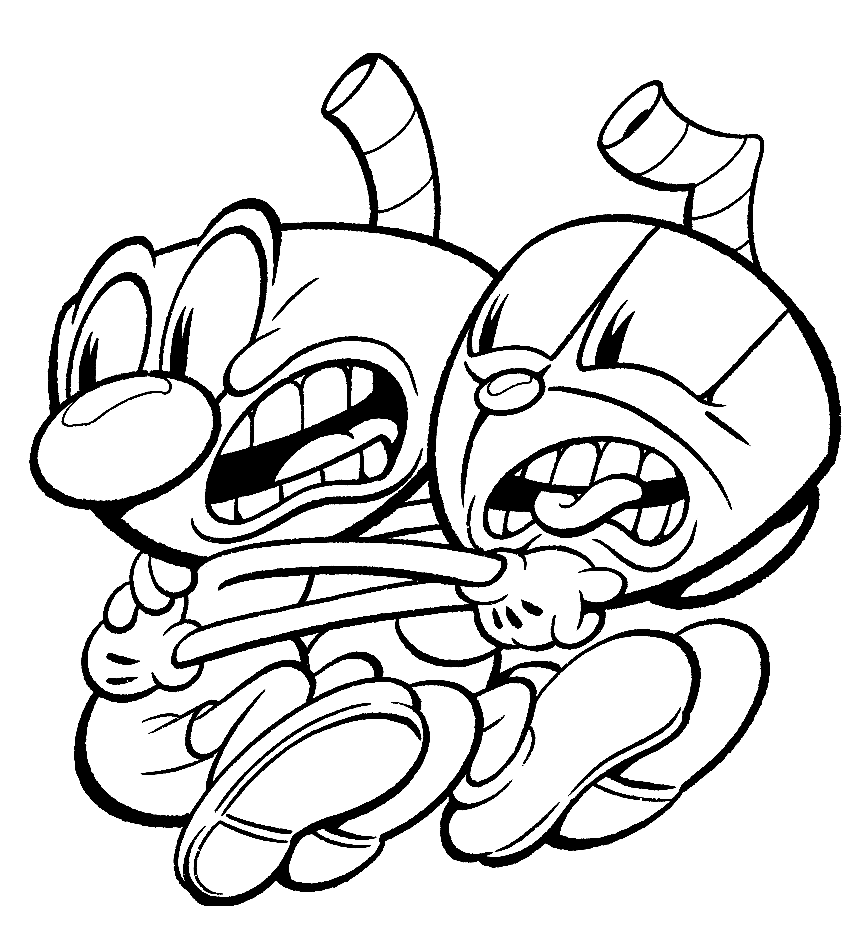 Cuphead with Mugman Scared Coloring Page