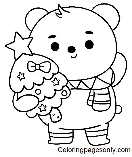 Cute Bear Cartoon Christmas Tree Coloring Pages