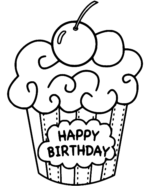 Cute Birthday Cupcake Coloring Page