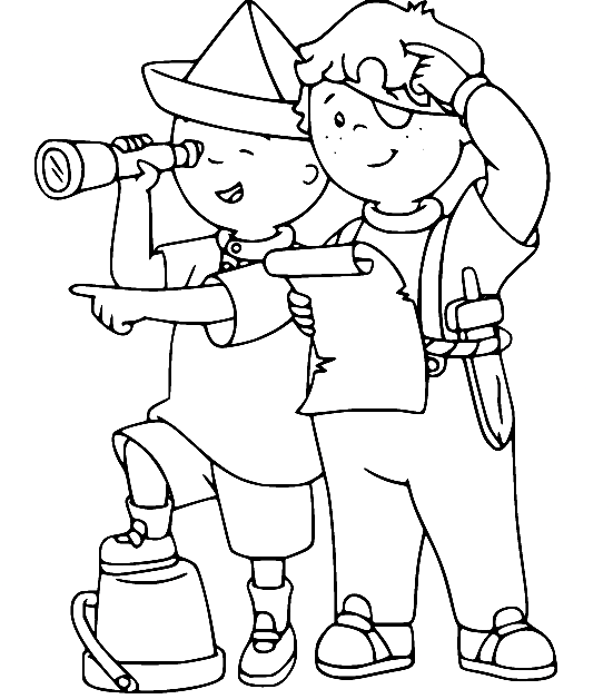 Cute Caillou and Leo Coloring Page
