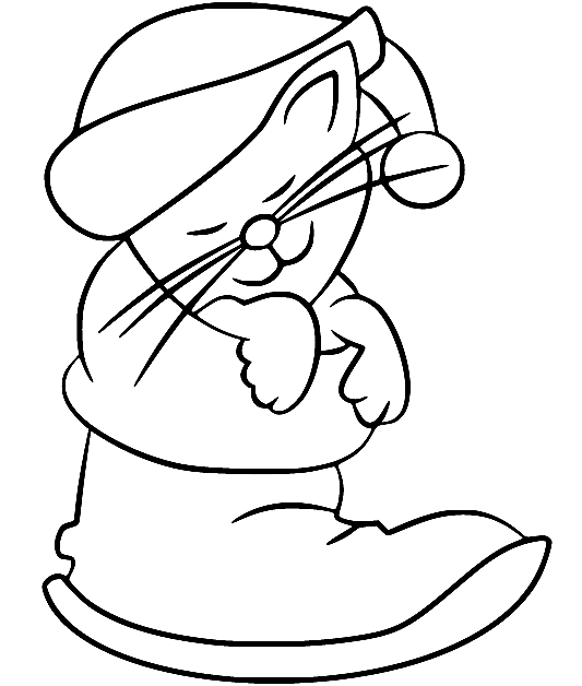 Cute Cat with Christmas Stocking Coloring Page