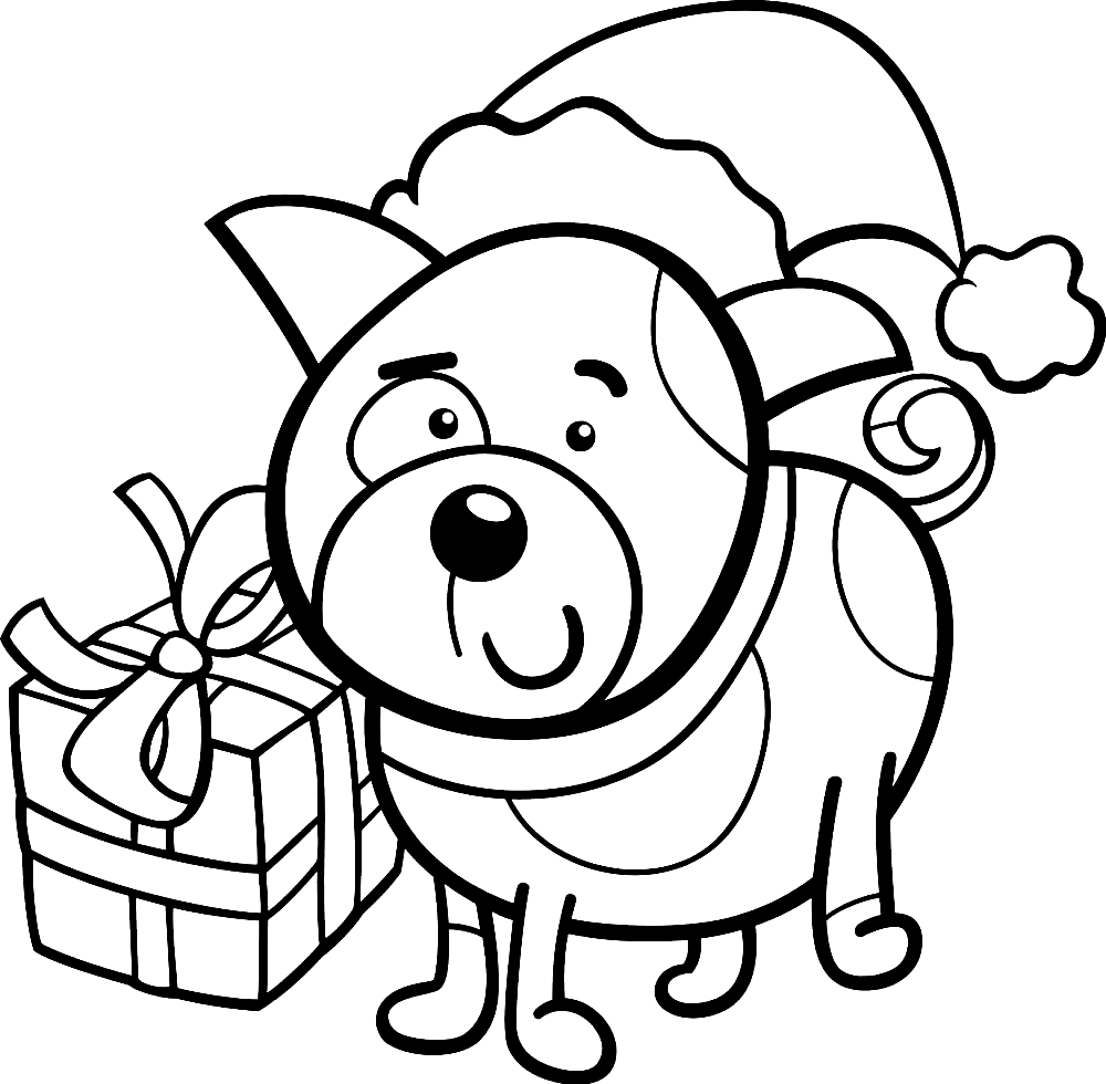Cute Christmas Puppy Coloring Page