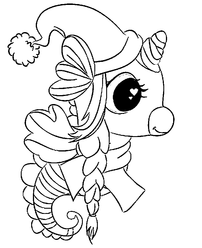Cute Christmas Unicorn Seahorse Coloring Page
