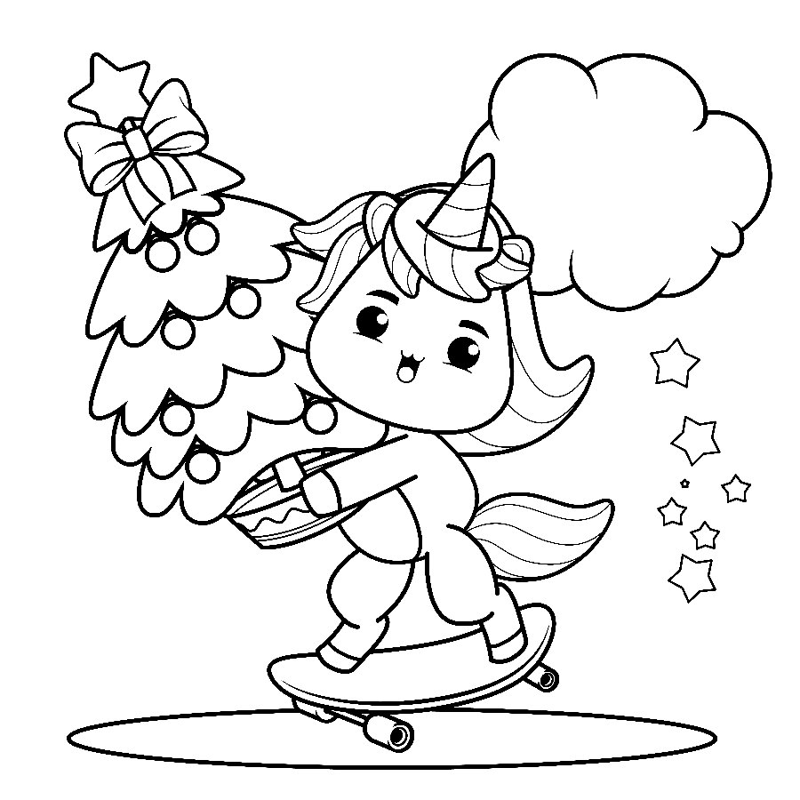 Cute Christmas Unicorn Coloring Page