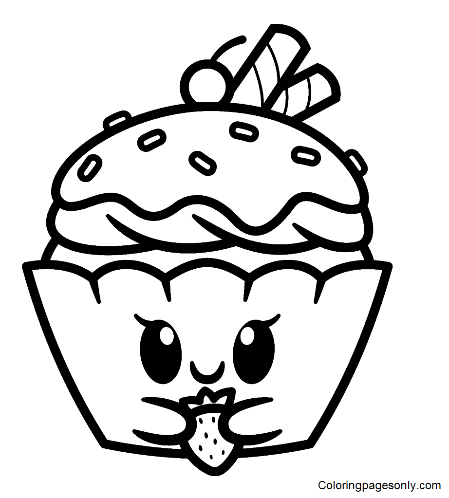 Cute Cupcake Cartoon Coloring Page