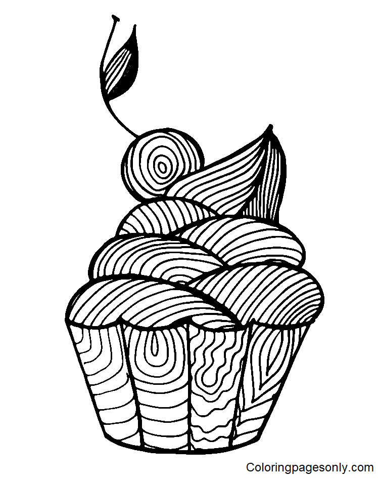 Cute Cupcake Coloring Page