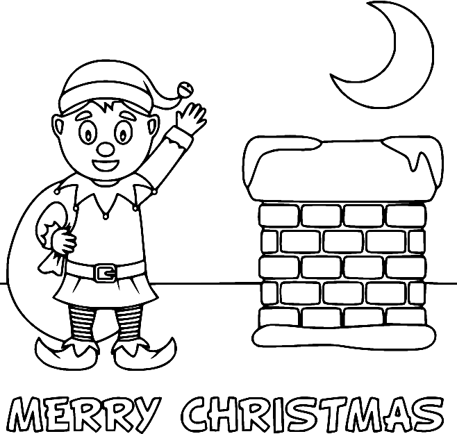 Cute Elf Says Merry Christmas Coloring Page