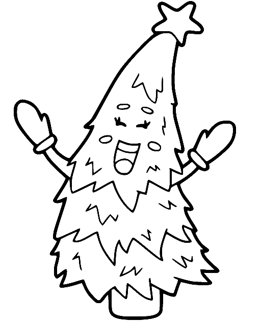 Cute Happy Christmas Tree Coloring Page