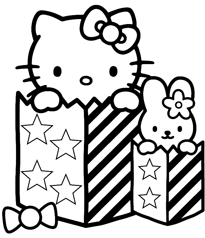 Cute Hello Kitty Peeking Coloring Pages