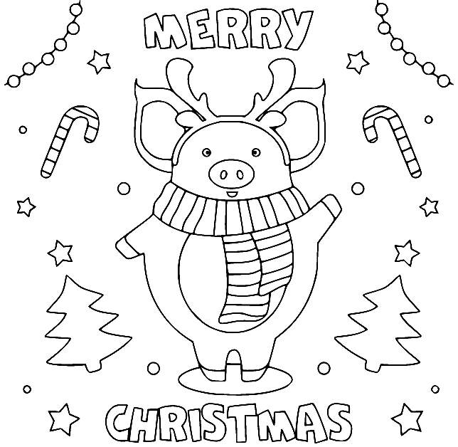 Cute Pig Christmas Coloring Page