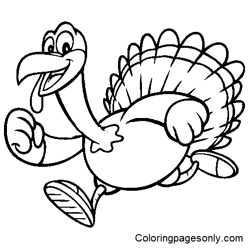 Cute Turkey Running Coloring Page