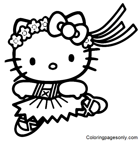 Dancing With Hello Kitty Coloring Page