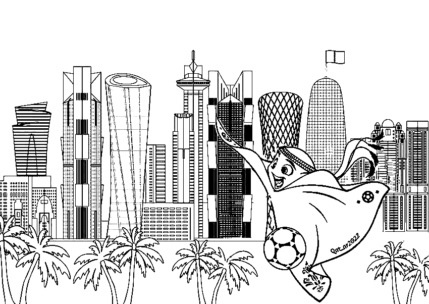 Desenho para colorir da Copa do Mundo FIFA 2022 em Doha