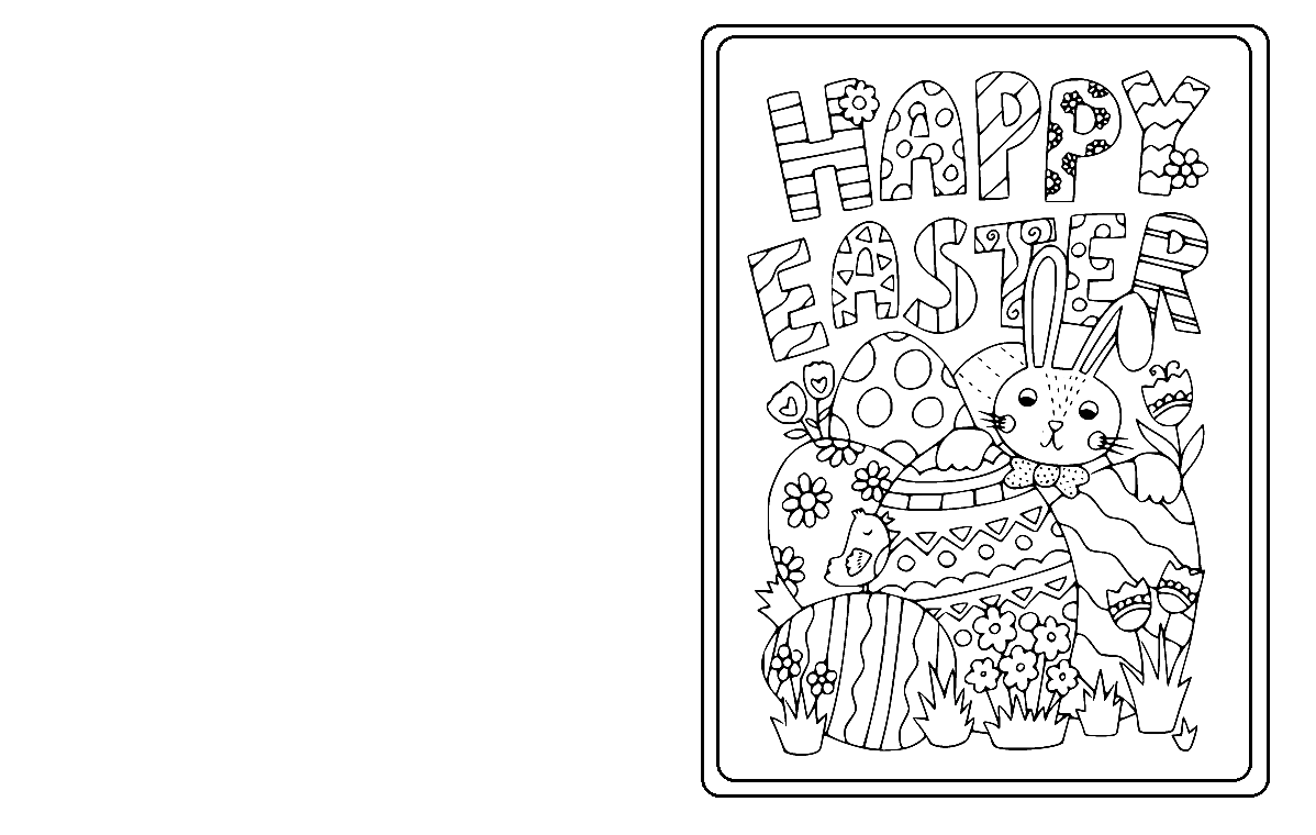 Easter Bunny and Eggs Card Coloring Pages