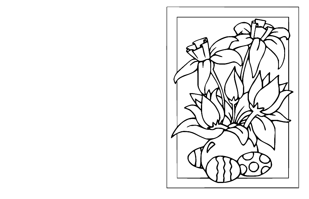 Easter Egg and Flowers Card Coloring Page