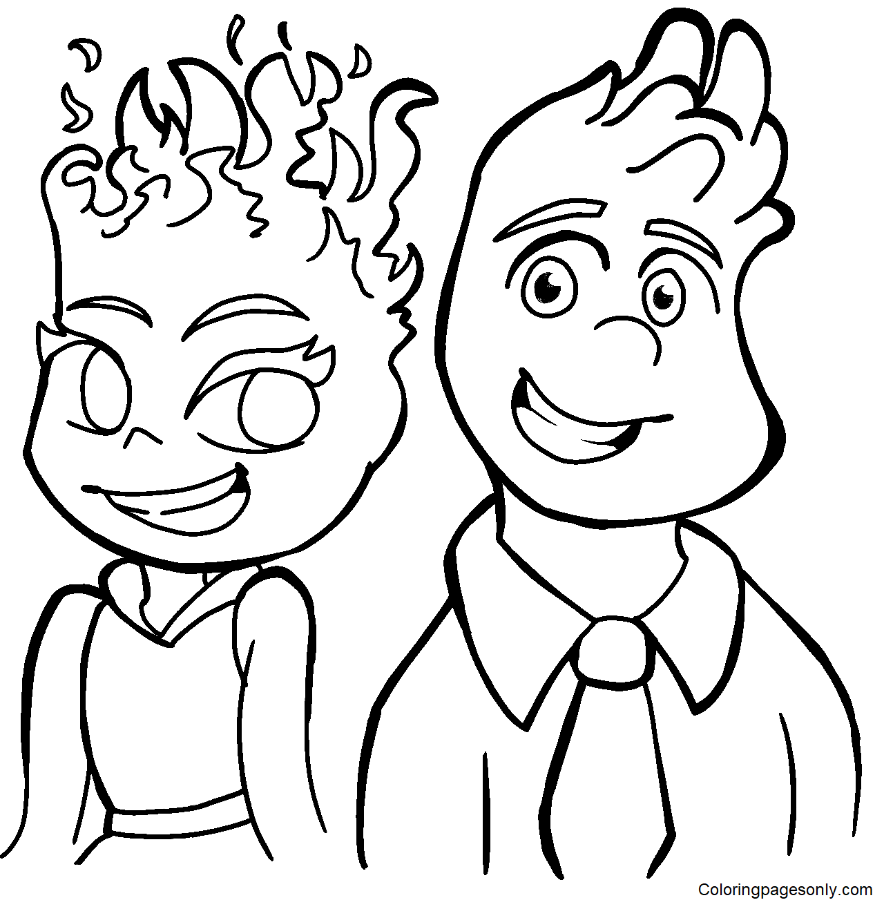 Ember and Wade Elemental Coloring Pages