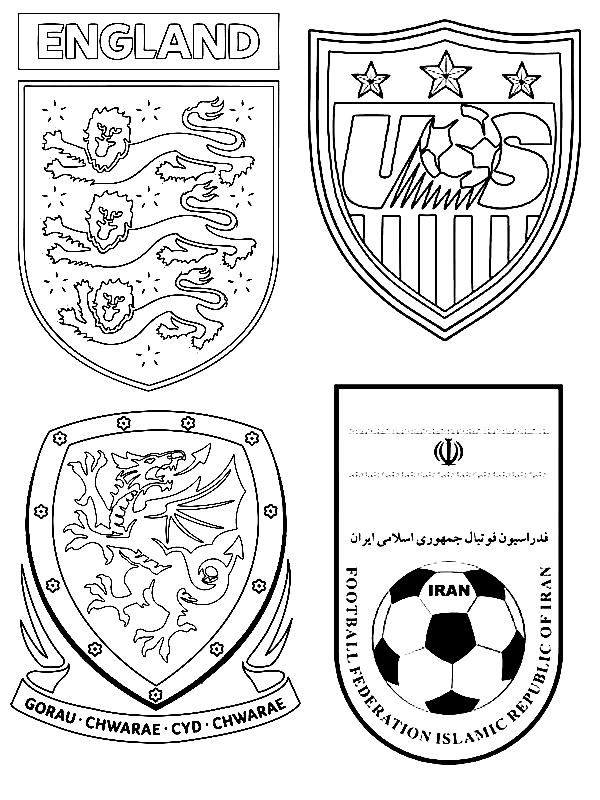 FIFA 2022 Group B: England, United States, Iran, Wales Coloring Page