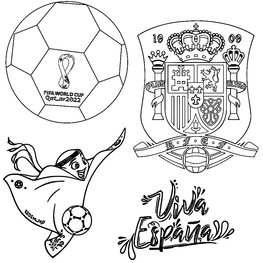 Раскраска Чемпионат мира по футболу FIFA 2022 Испанская футбольная команда