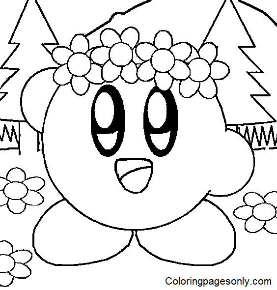Flower Crown Kirby Coloring Page