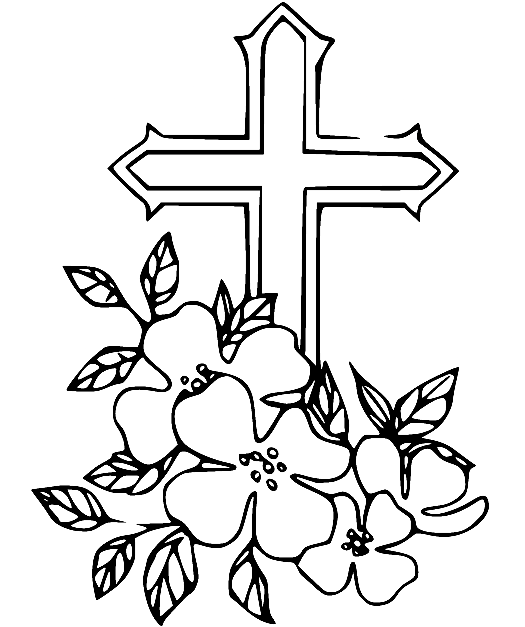 Flowers with Easter Cross Coloring Page