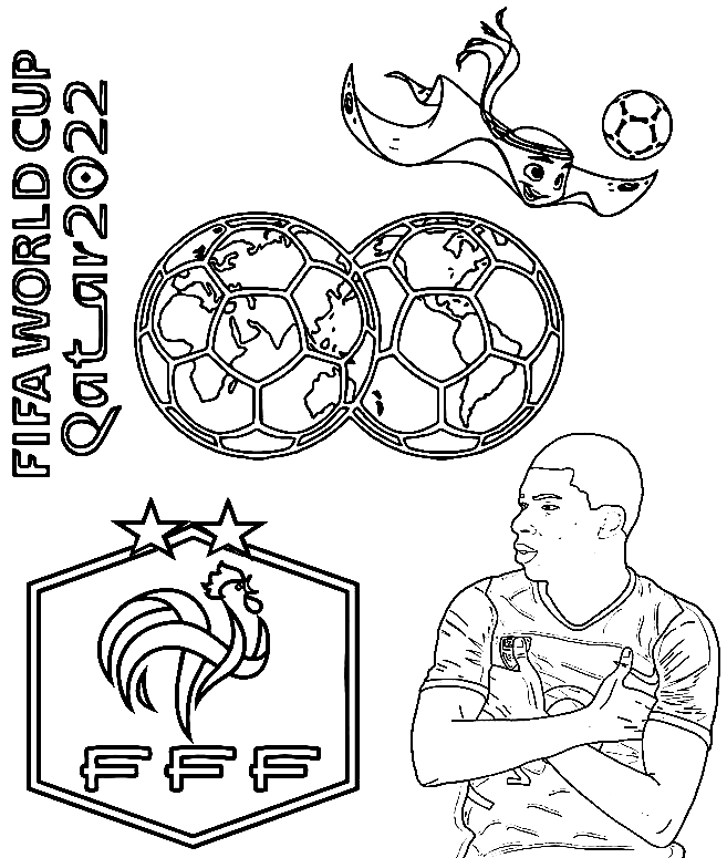 Kleurplaat FIFA Wereldbeker 2022 van het Franse voetbalteam