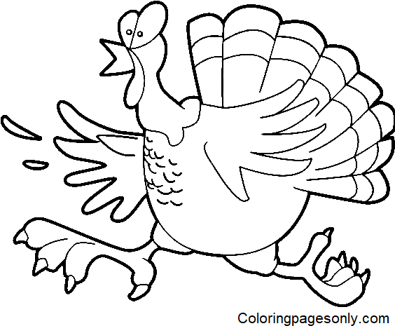 Funny Turkey Running Coloring Page