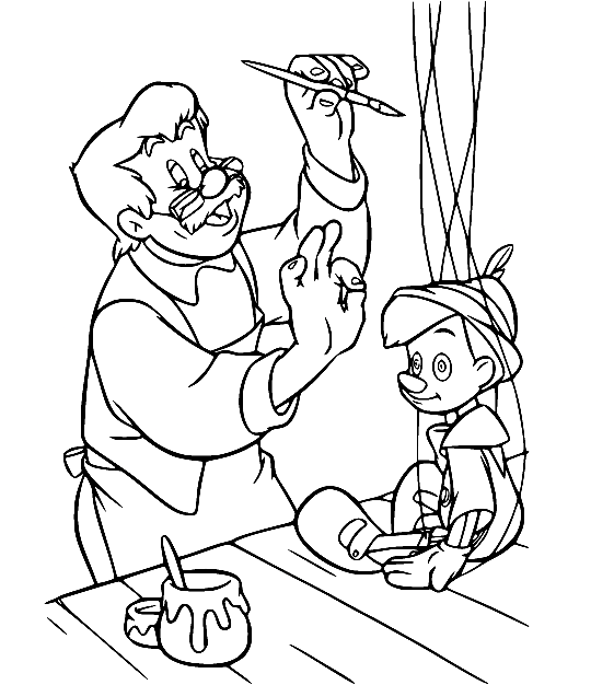Geppetto maakt een pop van Pinokkio