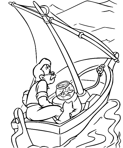 Geppetto in de boot van Pinocchio