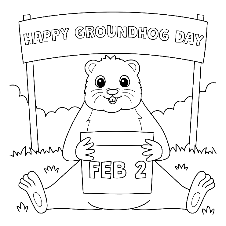 Groundhog holding Calendar Coloring Page