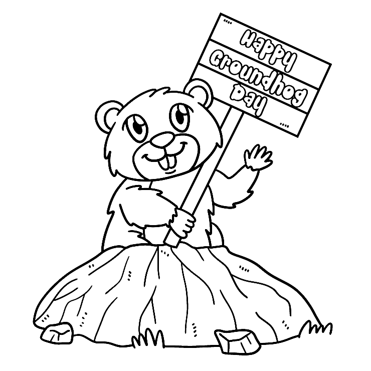 Groundhog with Placard Coloring Page