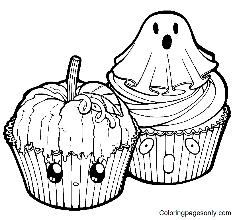 Halloween Cupcakes Coloring Pages