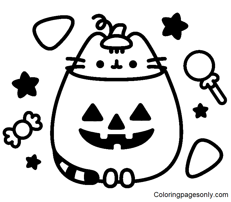 Halloween Pusheen Sheets Coloring Page - Free Printable Coloring Pages