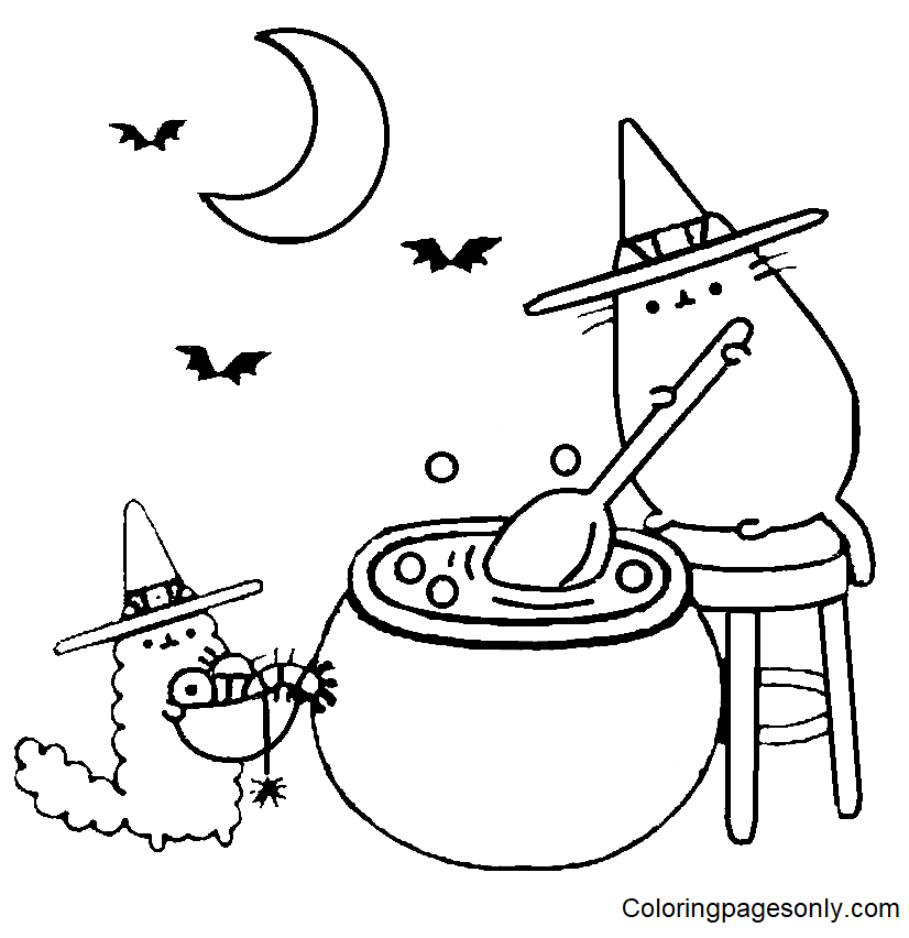 Halloween Pusheen for Kids Coloring Page