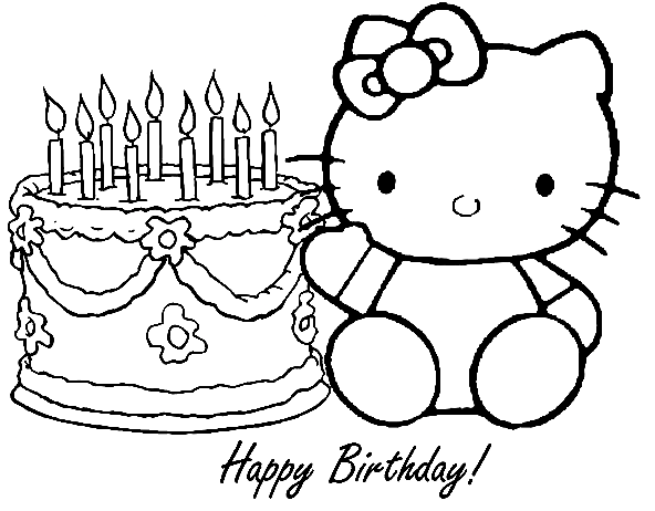 Happy Birthday Hello Kitty 1 Coloring Pages