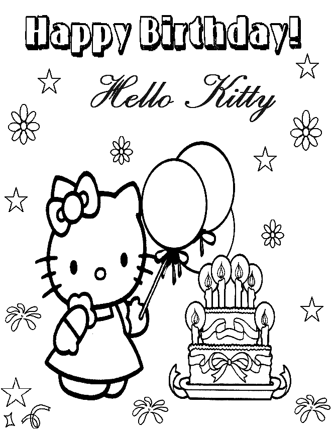 Happy Birthday Hello Kitty 5 Coloring Page - Free Printable Coloring Pages