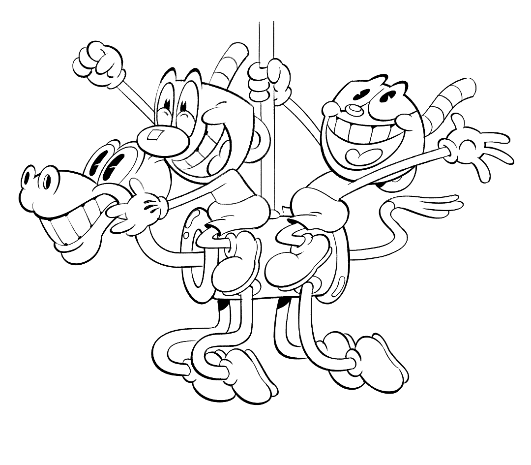 Happy Cuphead and Mugman Coloring Page