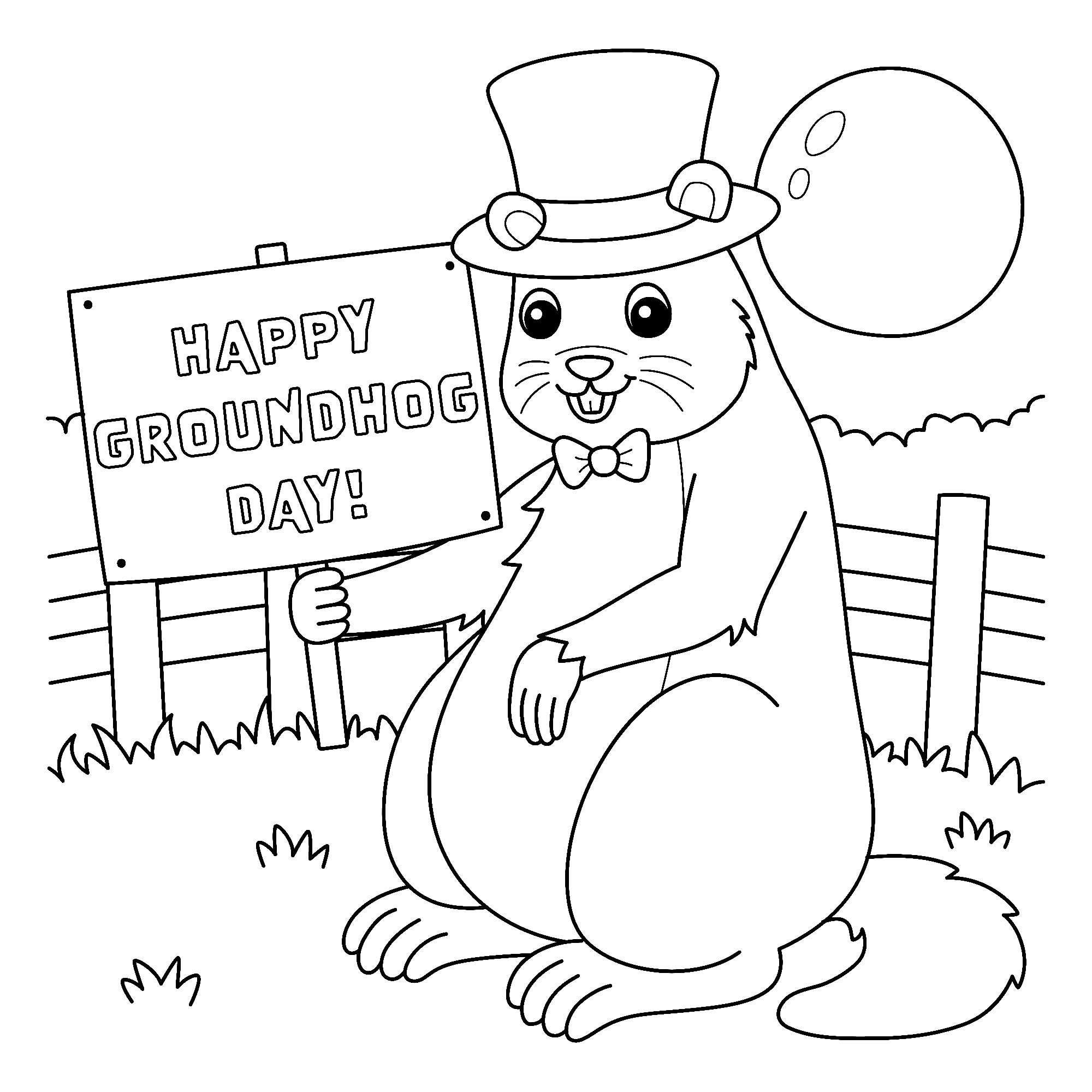 Happy Groundhog Day Image Coloring Page
